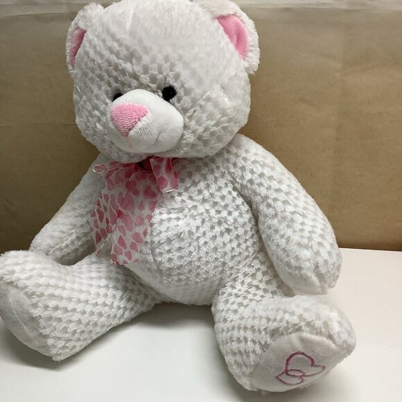 Goffa White Teddy Bear With Heart Neck Tie & Paw Prints Preloved - Picture 2 of 8